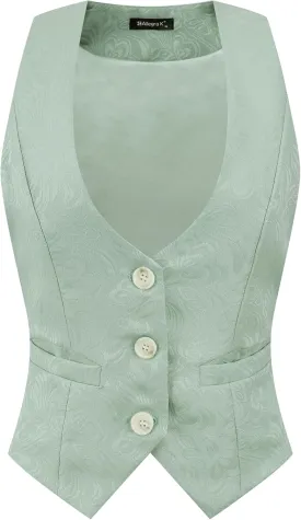 Allegra K Vintage Vest for Women's Button Up Jacquard Steampunk Suit Waistcoat with Pockets