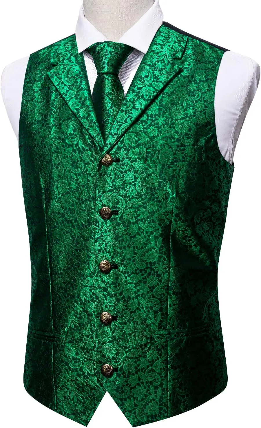 Barry.Wang Mens Paisley Formal Silk Jacquard Suit Vest Tailored Collar Waistcoat Tie Clip Set 5PCS Wedding Party Tuxedo