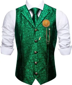 Barry.Wang Mens Paisley Formal Silk Jacquard Suit Vest Tailored Collar Waistcoat Tie Clip Set 5PCS Wedding Party Tuxedo