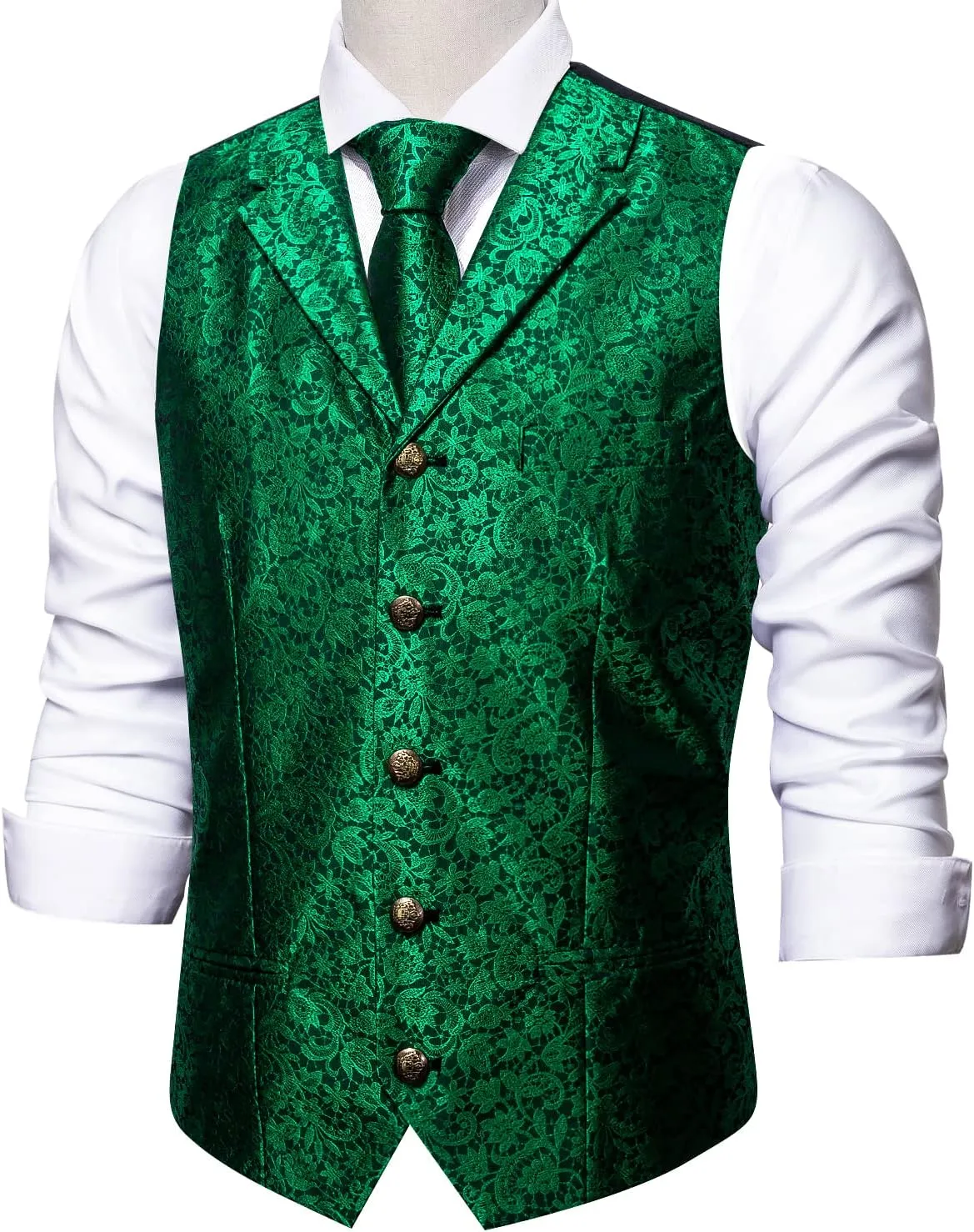 Barry.Wang Mens Paisley Formal Silk Jacquard Suit Vest Tailored Collar Waistcoat Tie Clip Set 5PCS Wedding Party Tuxedo