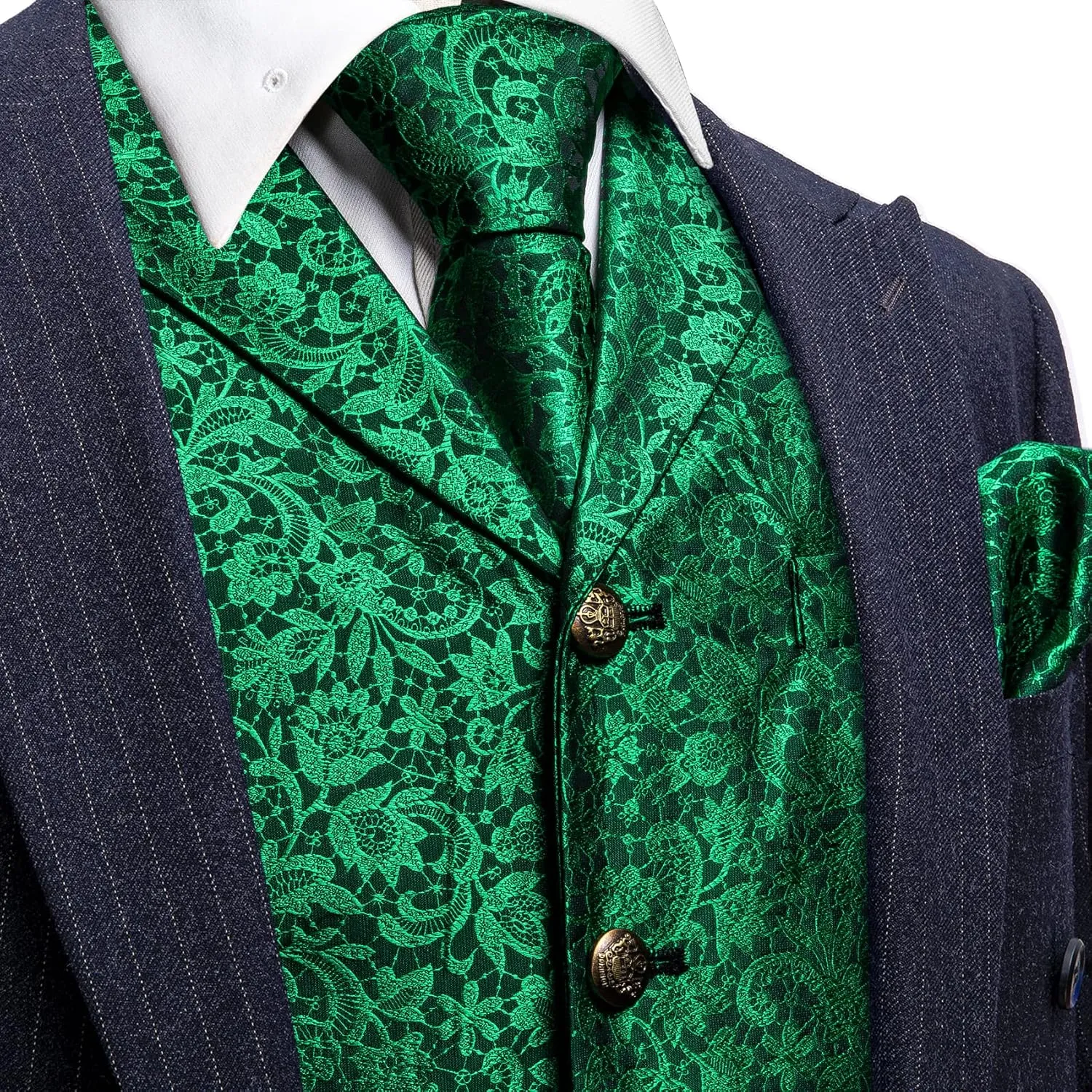 Barry.Wang Mens Paisley Formal Silk Jacquard Suit Vest Tailored Collar Waistcoat Tie Clip Set 5PCS Wedding Party Tuxedo