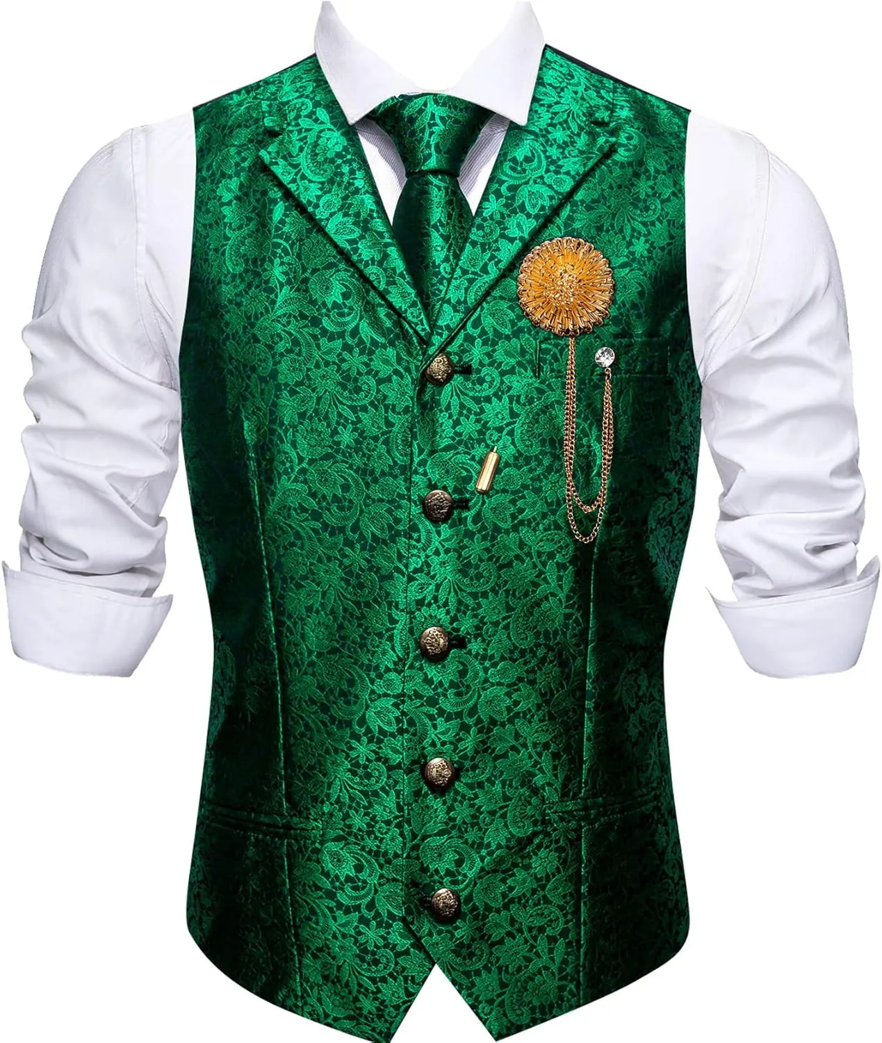 Barry.Wang Mens Paisley Formal Silk Jacquard Suit Vest Tailored Collar Waistcoat Tie Clip Set 5PCS Wedding Party Tuxedo