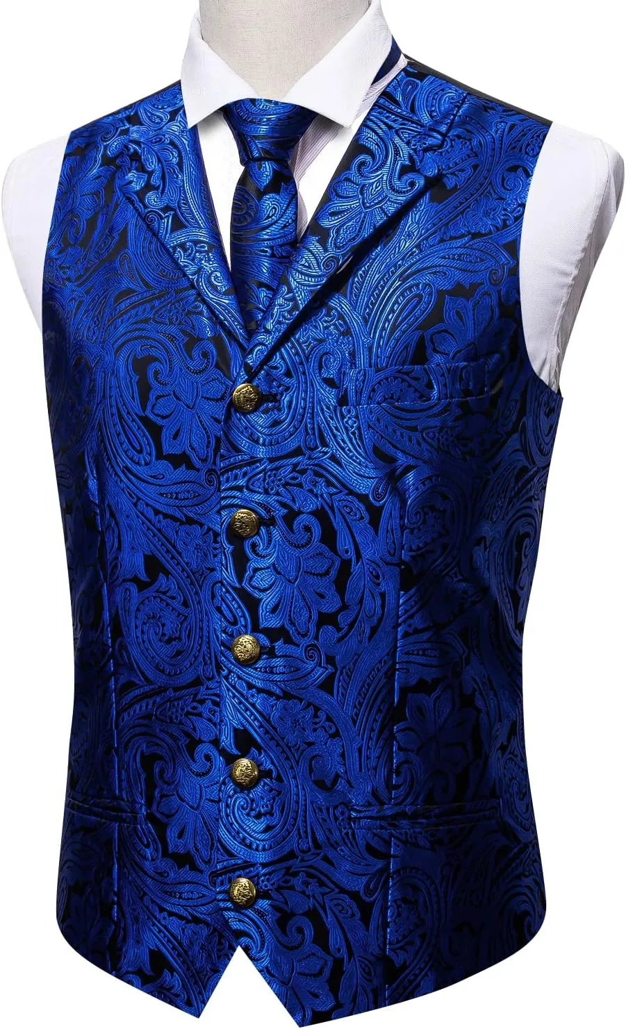 Barry.Wang Mens Paisley Formal Silk Jacquard Suit Vest Tailored Collar Waistcoat Tie Clip Set 5PCS Wedding Party Tuxedo