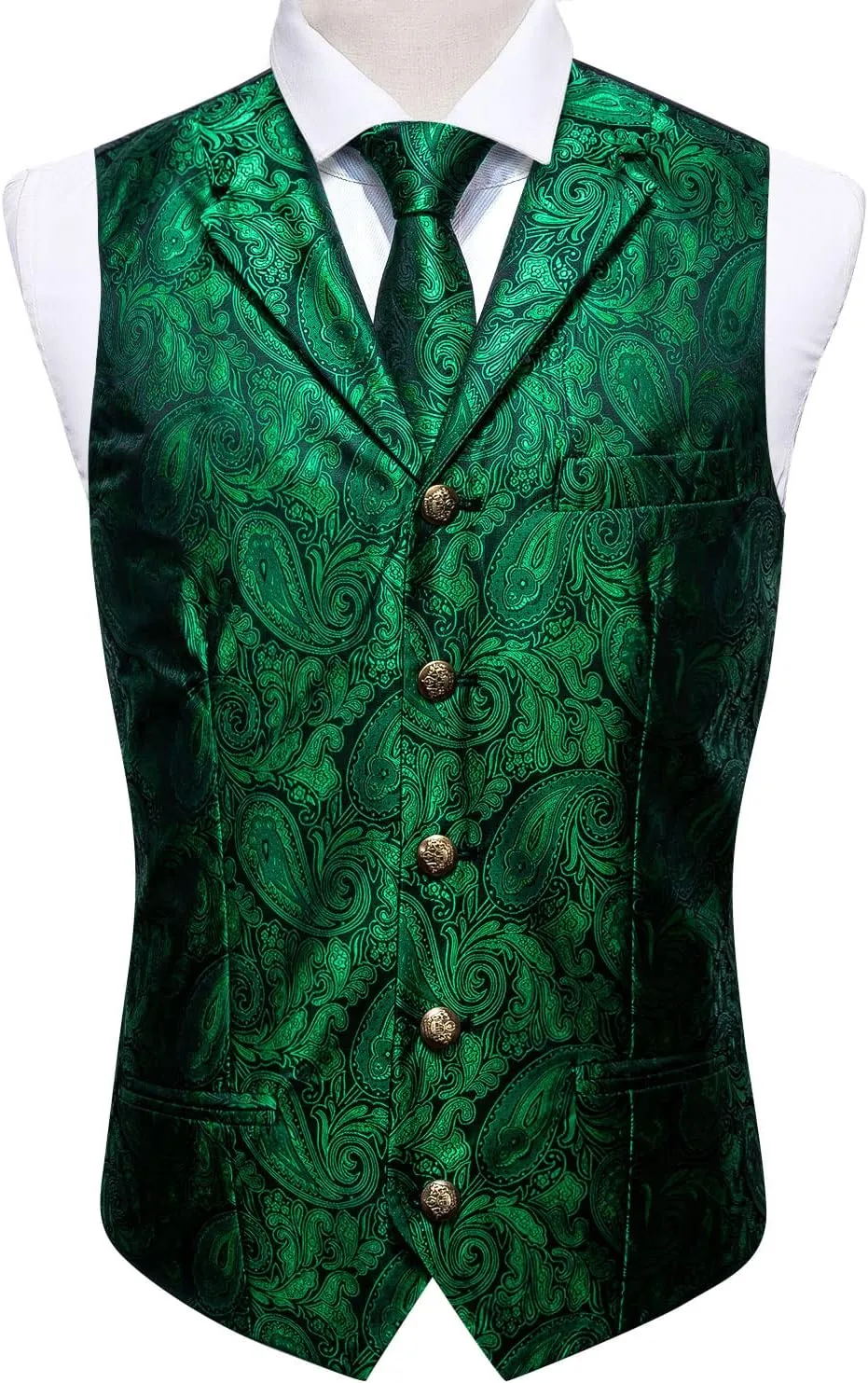 Barry.Wang Mens Paisley Formal Silk Jacquard Suit Vest Tailored Collar Waistcoat Tie Clip Set 5PCS Wedding Party Tuxedo