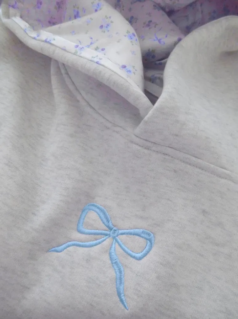 Bow Hoodie Hibiscus Women Oversized Cute Graphic Embroidered Preppy Y2K Long Sleeve Sweatshirt Pullover