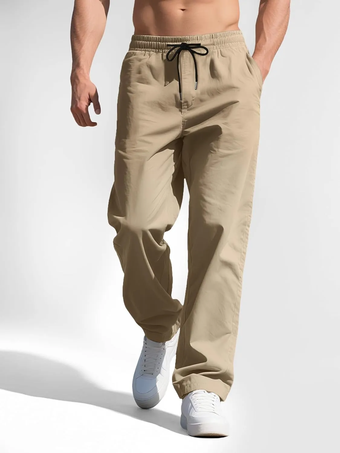 Comdecevis Mens Casual Pants Drawstring Joggers Sweatpants with Pockets Loose Fit Cargo Pants