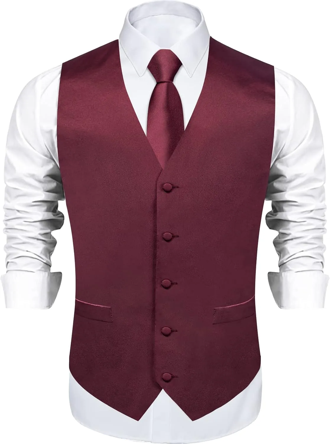 DiBanGu Suit Vest for Men Vest Set with Tie Bowtie Tie Clip Pocket Square Cufflinks 6Pcs Waistcoat