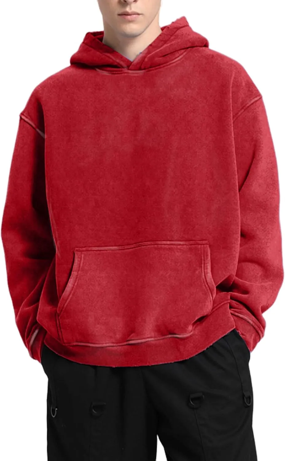 FAIABLE Mens Hoodies Pullover Oversized Hoodie Wash Plush Cotton Hooded Sweatshirt Vintage Heavyweight Hoodie Men Streetwear