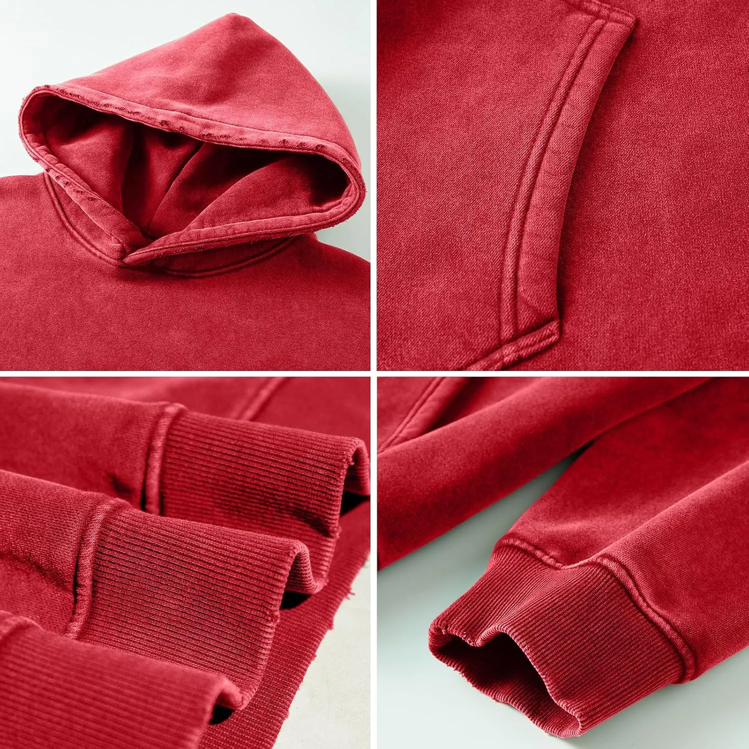 FAIABLE Mens Hoodies Pullover Oversized Hoodie Wash Plush Cotton Hooded Sweatshirt Vintage Heavyweight Hoodie Men Streetwear
