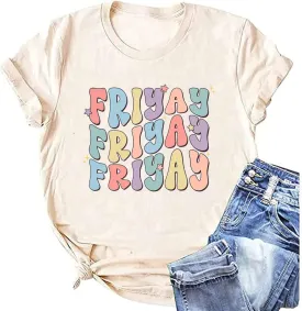Funny Friday Shirts for Women Happy Fri Yay T-Shirts Appreciation Teacher Gift Tee Tops Weekend Holiday Blouse