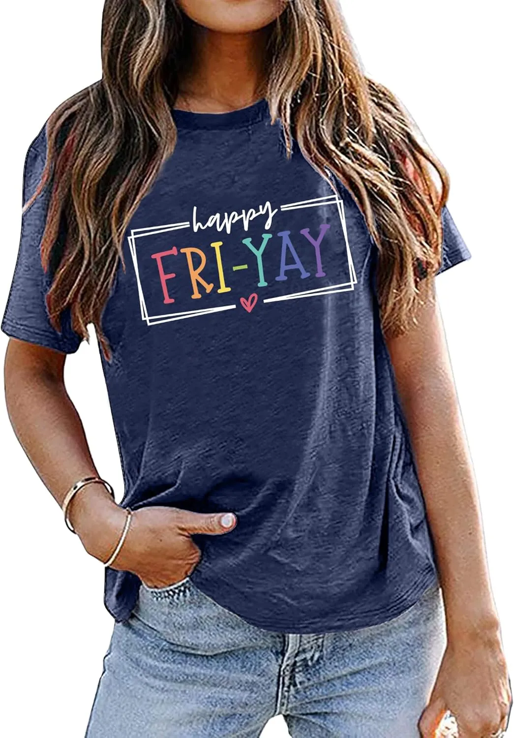 Funny Friday Shirts for Women Happy Fri Yay T-Shirts Appreciation Teacher Gift Tee Tops Weekend Holiday Blouse