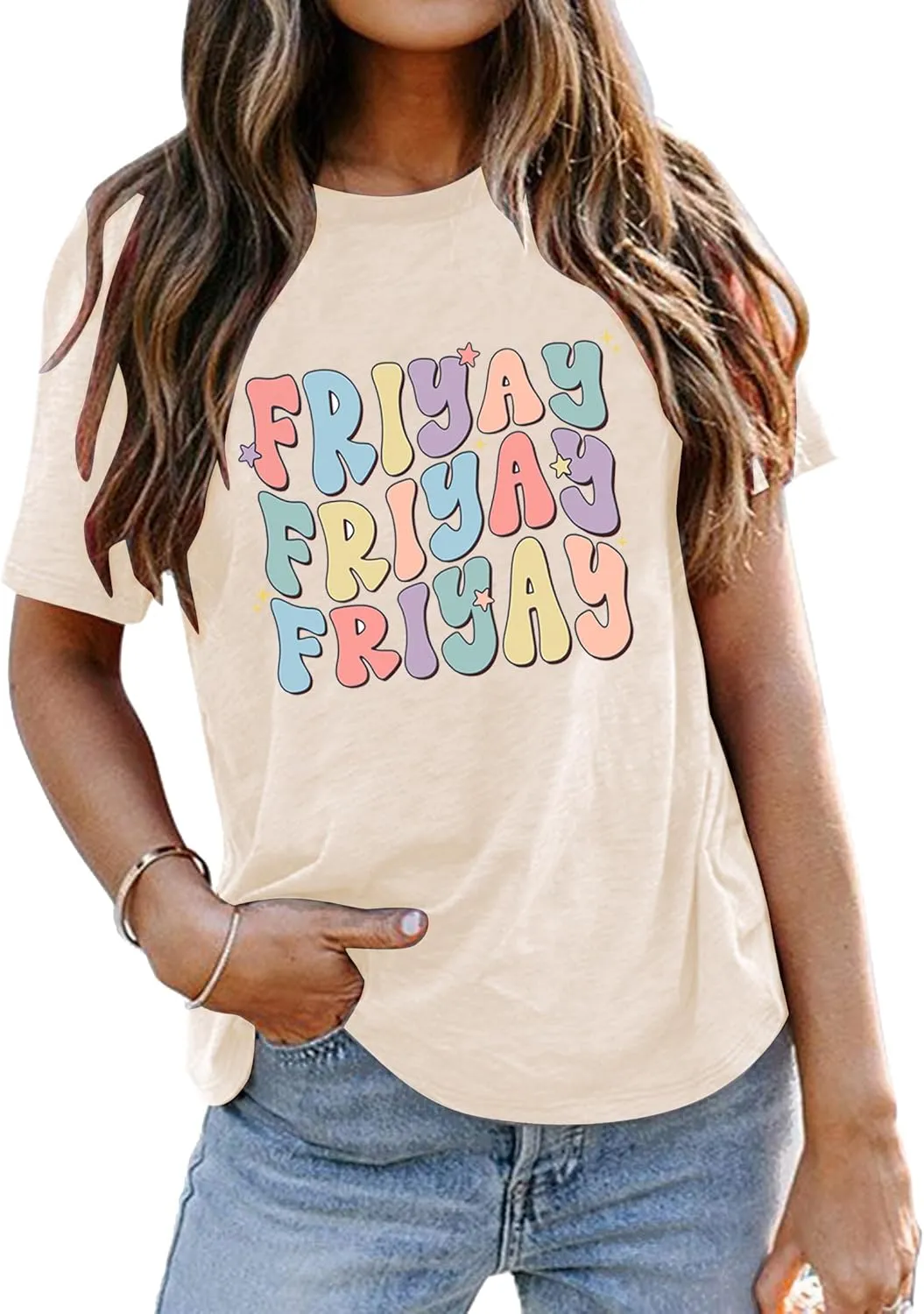 Funny Friday Shirts for Women Happy Fri Yay T-Shirts Appreciation Teacher Gift Tee Tops Weekend Holiday Blouse