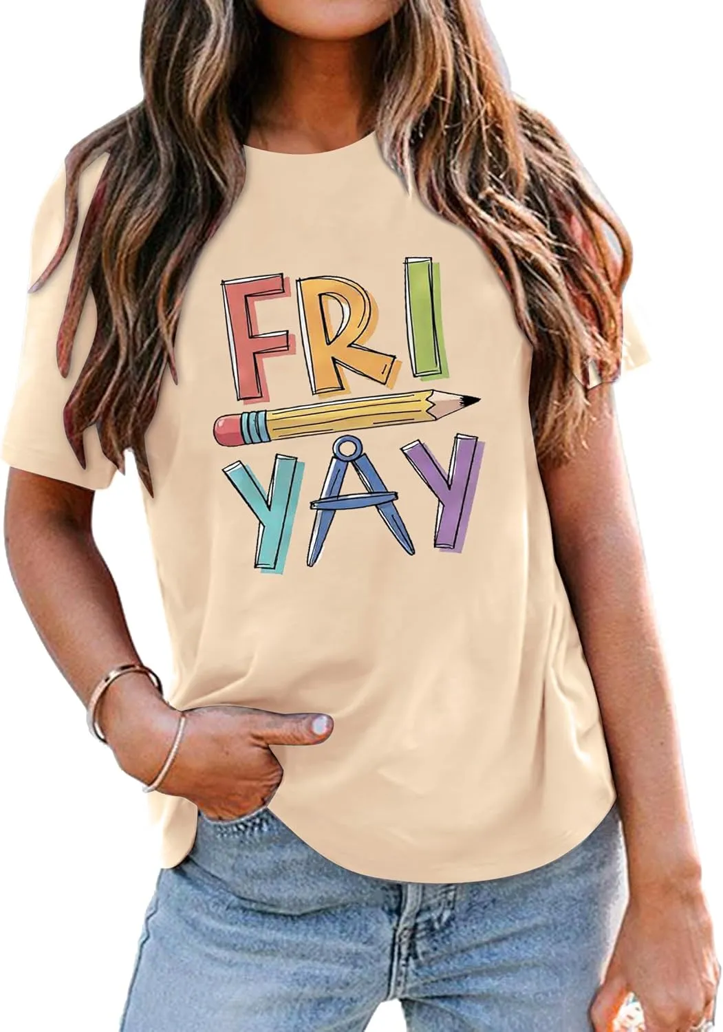 Funny Friday Shirts for Women Happy Fri Yay T-Shirts Appreciation Teacher Gift Tee Tops Weekend Holiday Blouse