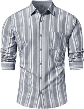 Hardaddy Men's Vertical Striped Dress Shirt Cotton Stripe Button Down Shirt Long Sleeve for Men with Pocket