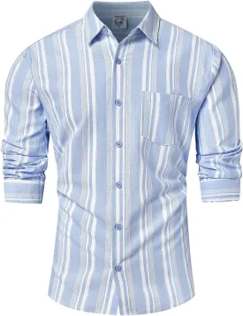 Hardaddy Men's Vertical Striped Dress Shirt Cotton Stripe Button Down Shirt Long Sleeve for Men with Pocket
