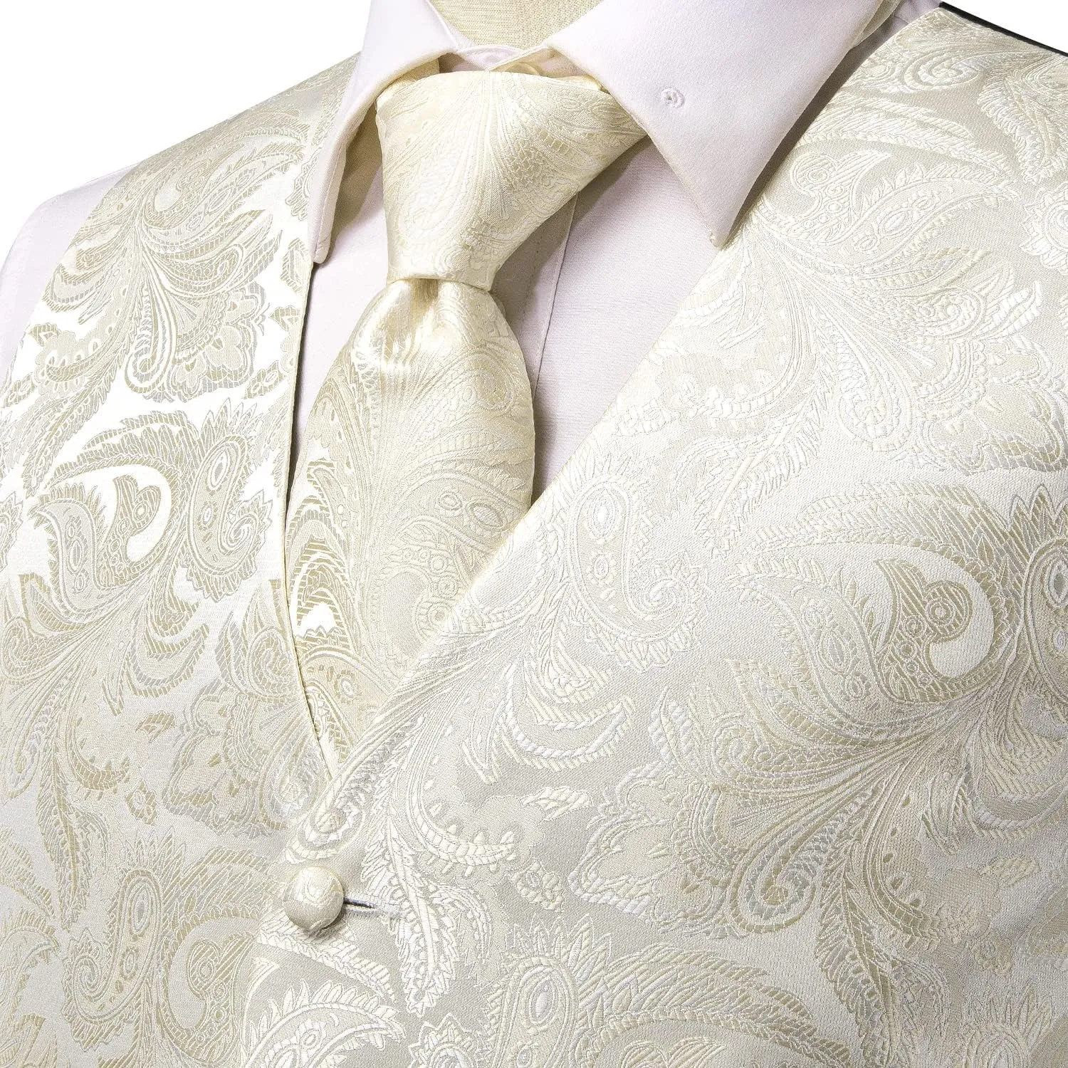 Hi-Tie Men's Silk Vest Bowtie Set Formal Suit Vest Jacquard Tie Handkerchief Cufflinks 5PCS Dress Waistcoats Wedding