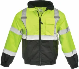 J. J. Keller & Associates, Inc. High Visibility Bomber Jacket, Type R Class 3, Full-Zip Reflective Jacket, Lime, SAFEGEAR