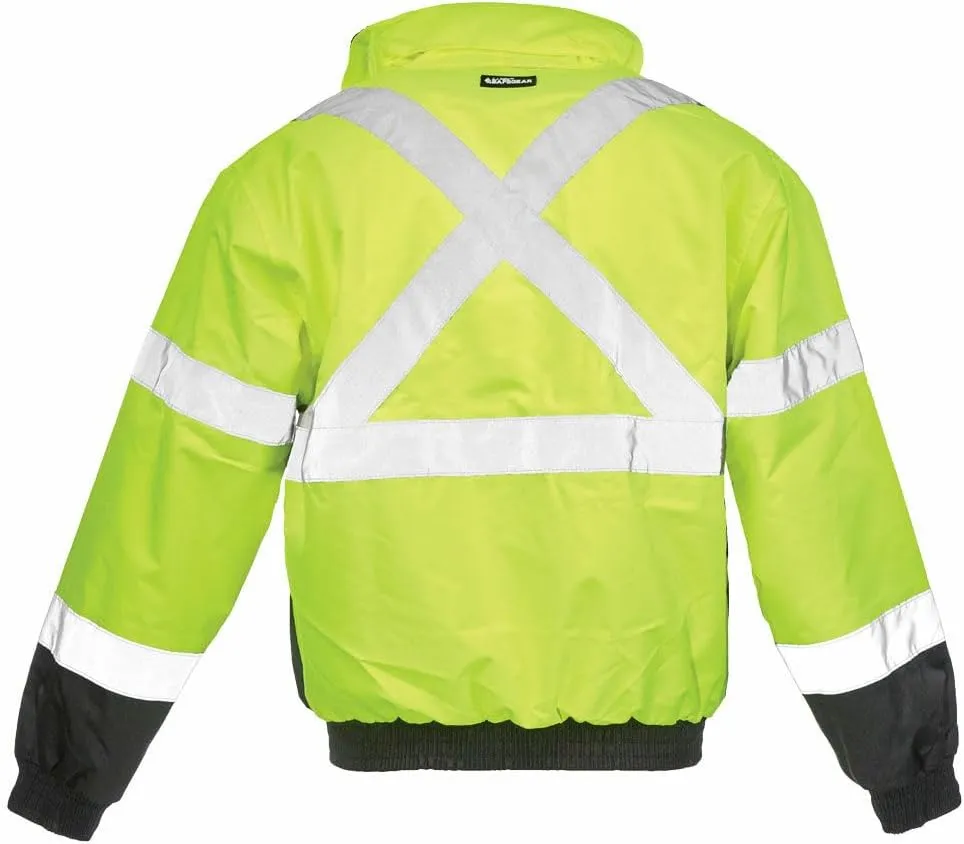 J. J. Keller & Associates, Inc. High Visibility Bomber Jacket, Type R Class 3, Full-Zip Reflective Jacket, Lime, SAFEGEAR