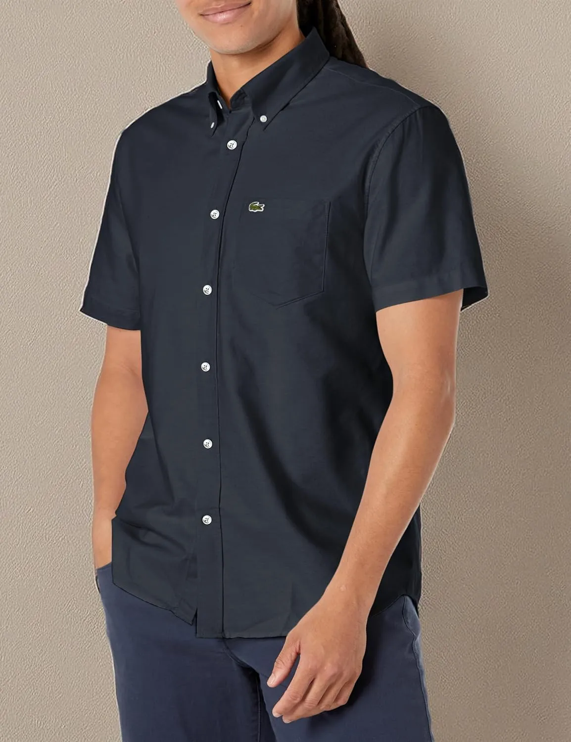 Lacoste Men's Short Sleeve Regular Fit Oxford Button Down Shirt
