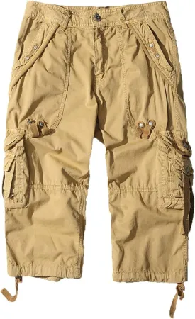 Maiyifu-GJ Men's 3/4 Cargo Shorts Multi Pockets Elastic Below Knee Long Shorts Summer Casual Cotton Hiking Short Pants