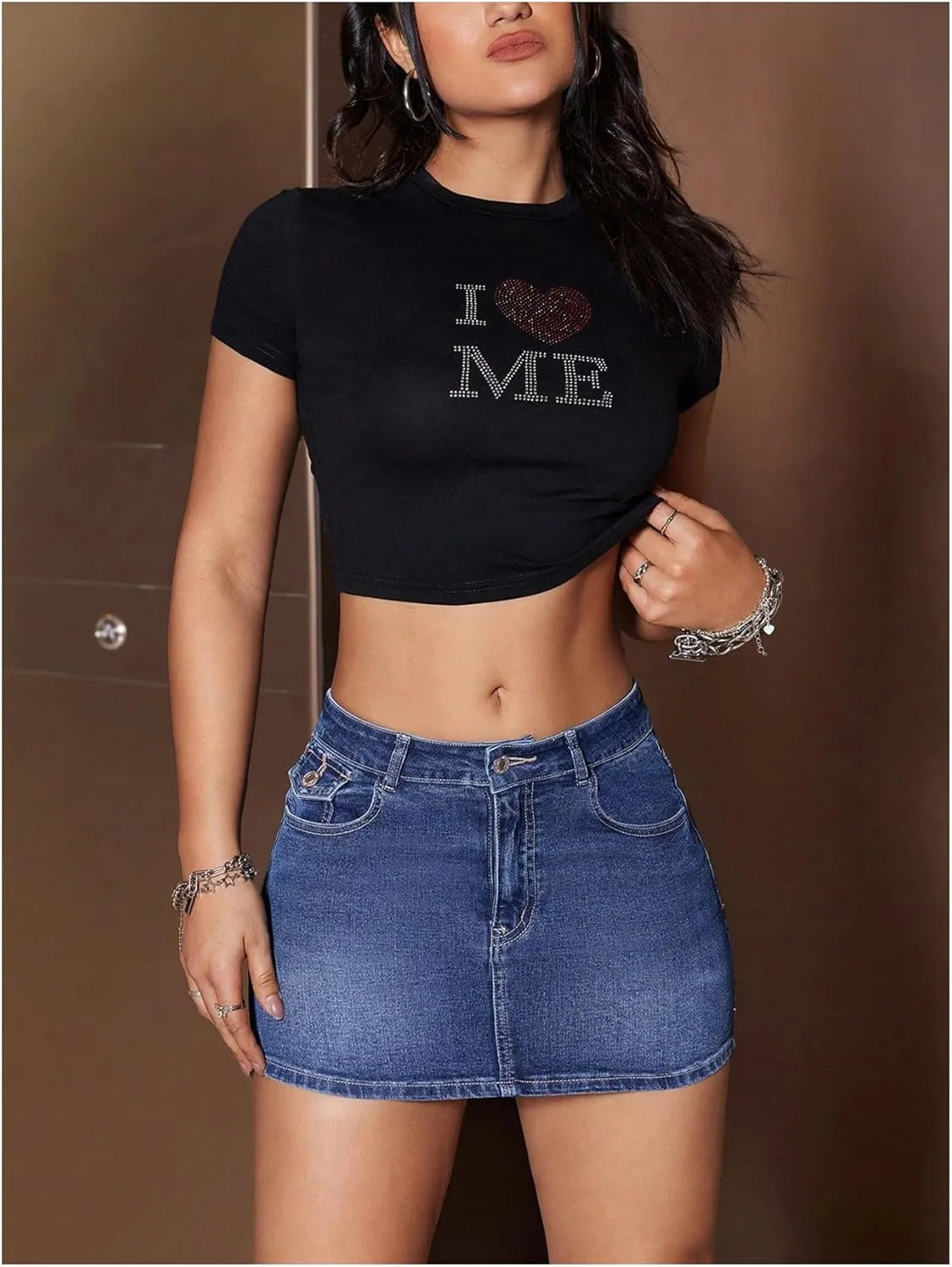 MakeMeChic Women's Casual High Waist Bodycon Jean Skirt Button Zipper Fly Mini Denim Skirt