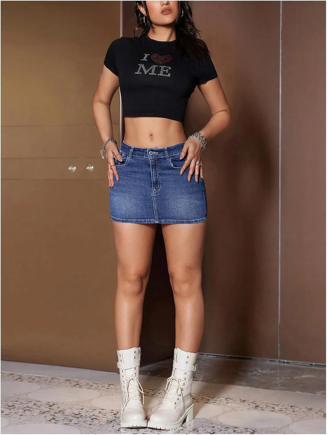 MakeMeChic Women's Casual High Waist Bodycon Jean Skirt Button Zipper Fly Mini Denim Skirt