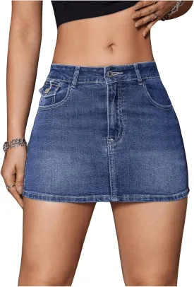 MakeMeChic Women's Casual High Waist Bodycon Jean Skirt Button Zipper Fly Mini Denim Skirt