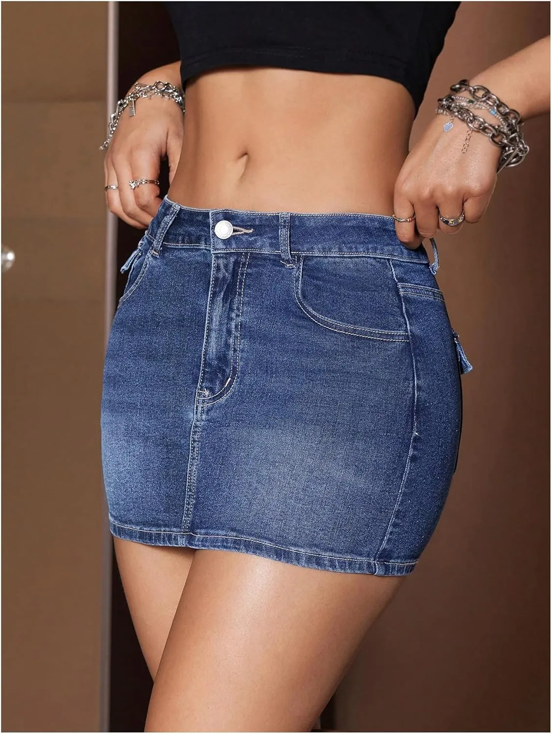 MakeMeChic Women's Casual High Waist Bodycon Jean Skirt Button Zipper Fly Mini Denim Skirt