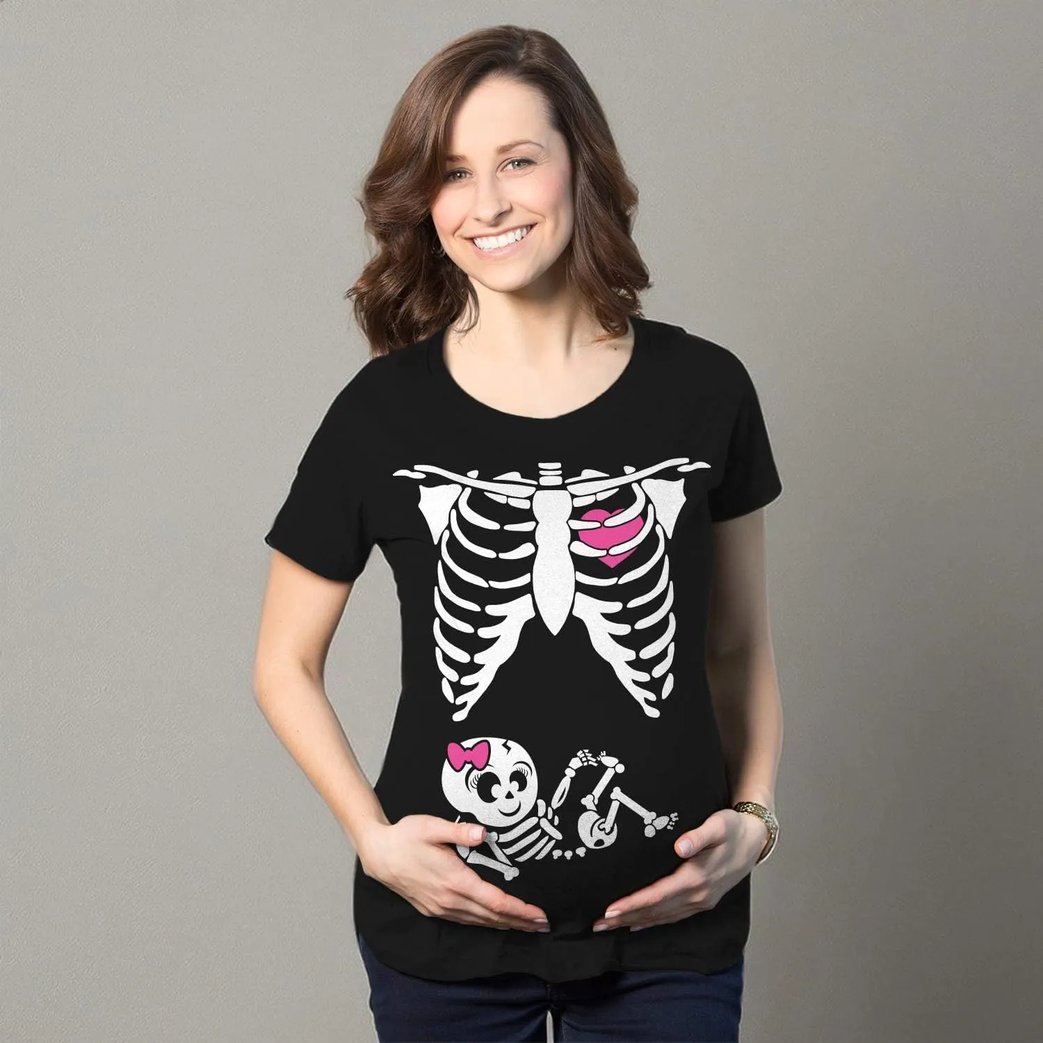 Maternity Skeleton Baby Monster Pumpkin T Shirts Funny Cute Pregnancy Halloween Tees