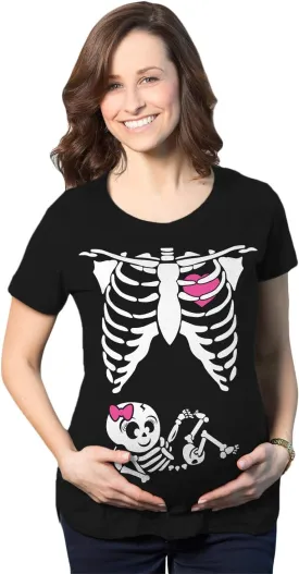 Maternity Skeleton Baby Monster Pumpkin T Shirts Funny Cute Pregnancy Halloween Tees