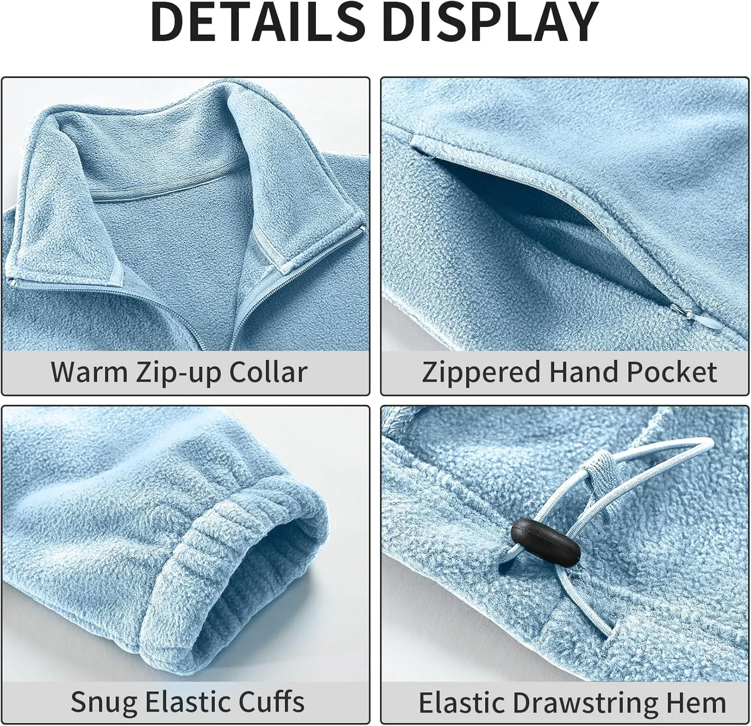 Men's Casual Outdoor Fleece Zip Jacket Long Sleeve Warm Winter Coat for Men with Zip Pocket