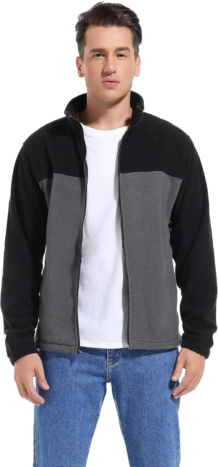 Men's Casual Outdoor Fleece Zip Jacket Long Sleeve Warm Winter Coat for Men with Zip Pocket