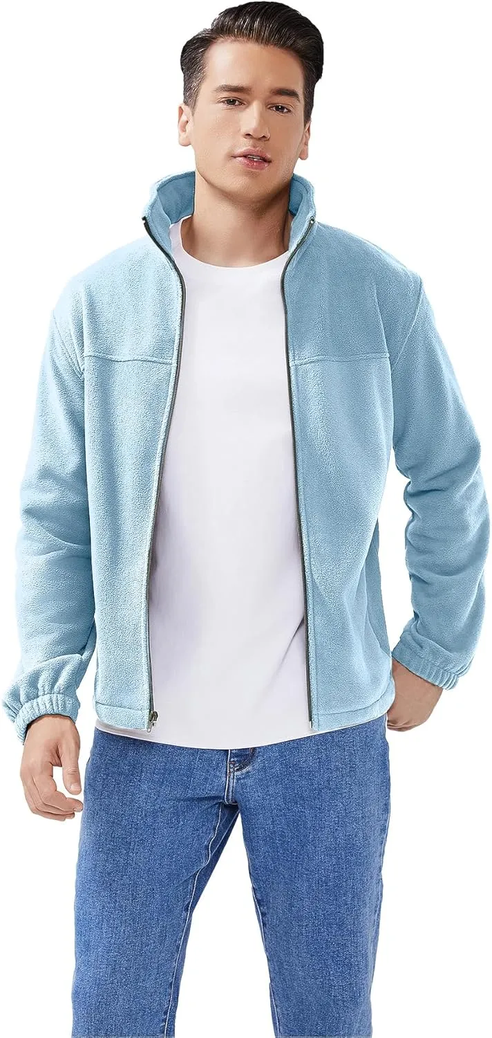 Men's Casual Outdoor Fleece Zip Jacket Long Sleeve Warm Winter Coat for Men with Zip Pocket
