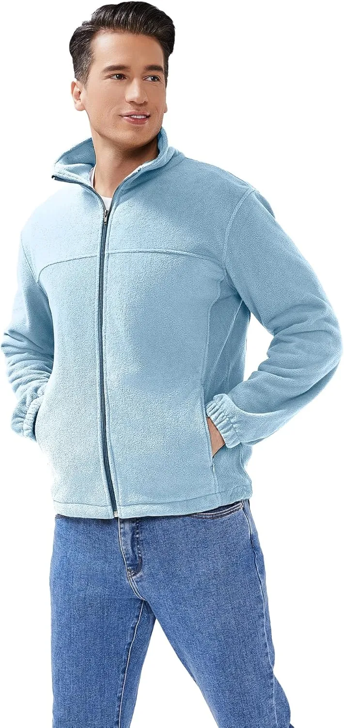 Men's Casual Outdoor Fleece Zip Jacket Long Sleeve Warm Winter Coat for Men with Zip Pocket