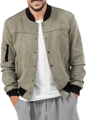 Men's Casual Varsity Jacket Vintage Lightweight Suede Bomber Jackets Classic Button Pure Color Flight Lounge Coats