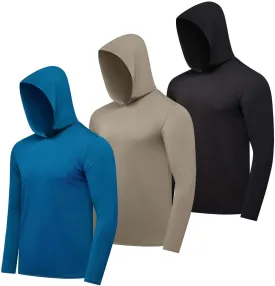Real Essentials 3 Pack: Men's Dry Fit Wicking Long Sleeve Fishing Active Hoodie Pullover Sweatshirt (Big & Tall)