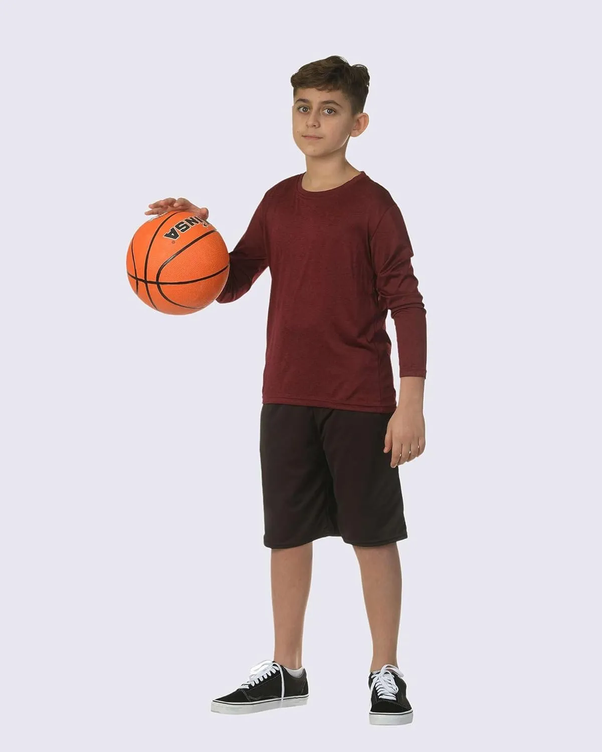 Real Essentials 4 Pack: Boys Youth Dry-Fit Moisture Wicking Active Athletic Performance Long-Sleeve T-Shirt