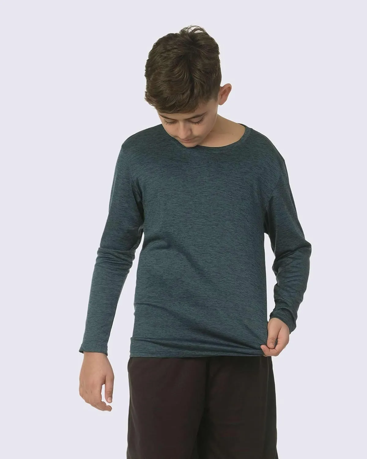 Real Essentials 4 Pack: Boys Youth Dry-Fit Moisture Wicking Active Athletic Performance Long-Sleeve T-Shirt