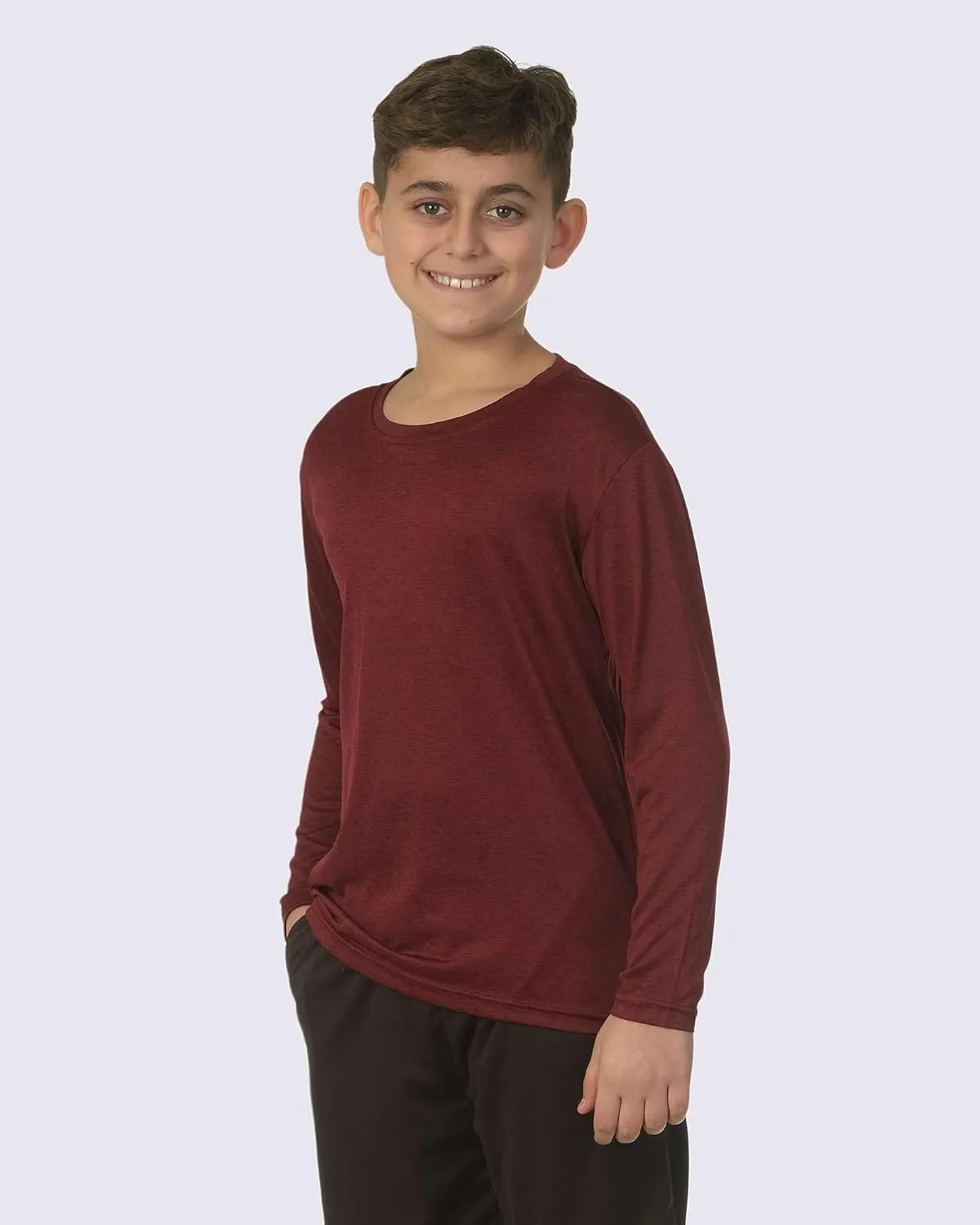 Real Essentials 4 Pack: Boys Youth Dry-Fit Moisture Wicking Active Athletic Performance Long-Sleeve T-Shirt