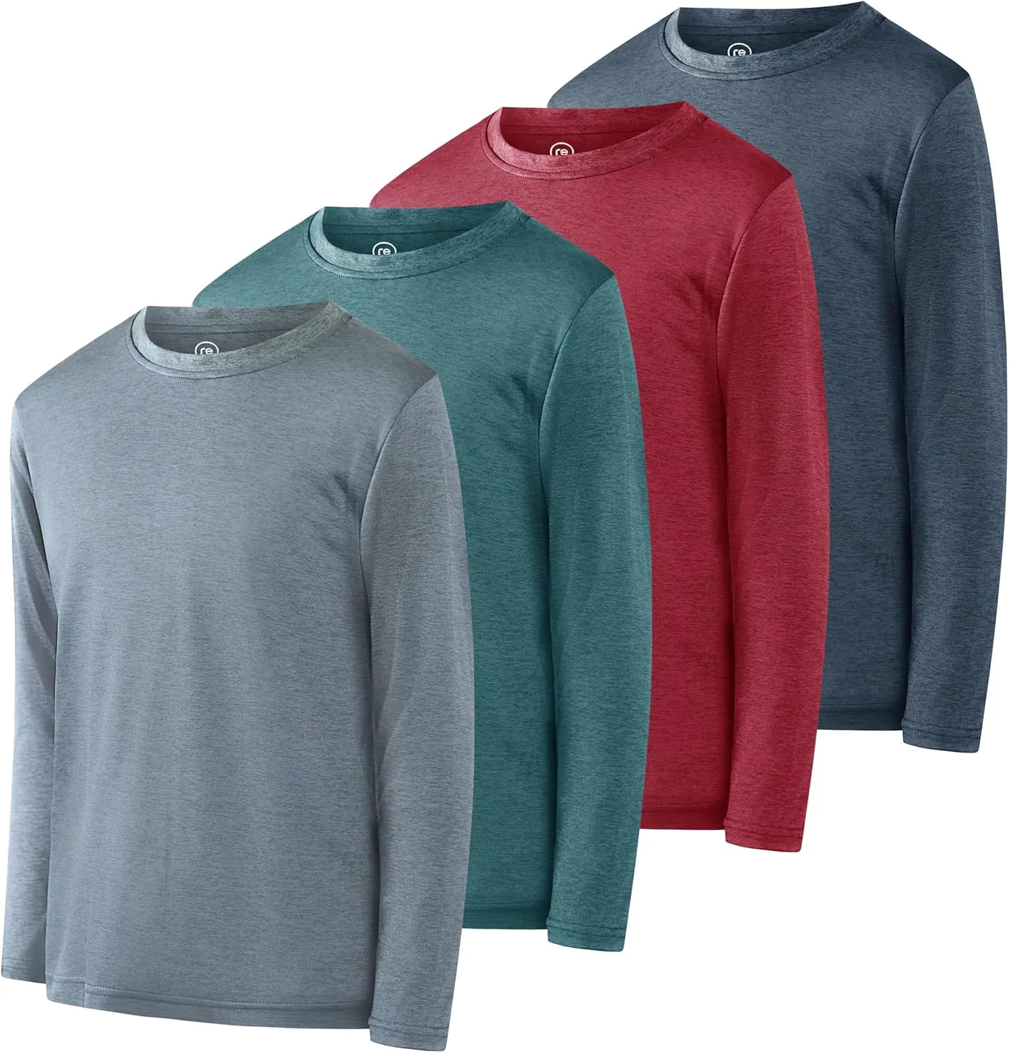 Real Essentials 4 Pack: Boys Youth Dry-Fit Moisture Wicking Active Athletic Performance Long-Sleeve T-Shirt