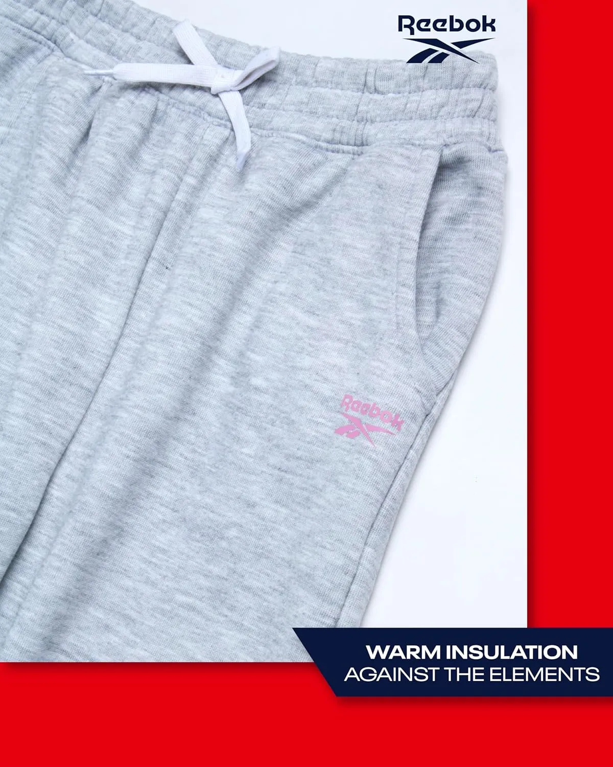 Reebok Girls' Sweatpants - 2 Pack Active Pull On Fleece Joggers and Wide Leg Jogger Pants with Pockets (Sizes: 4-16)