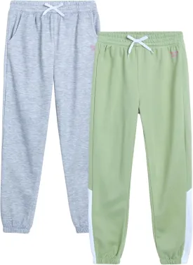 Reebok Girls' Sweatpants - 2 Pack Active Pull On Fleece Joggers and Wide Leg Jogger Pants with Pockets (Sizes: 4-16)