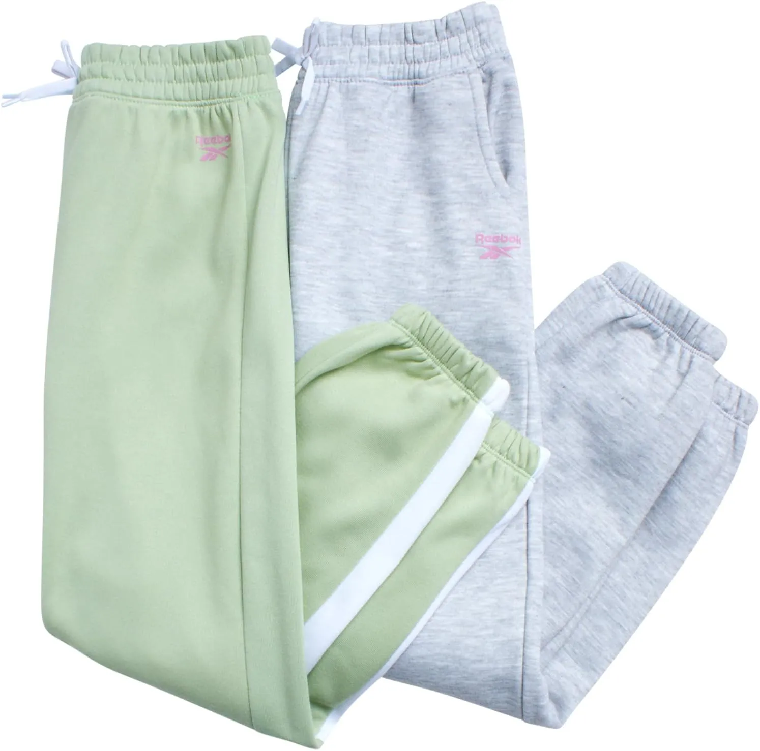 Reebok Girls' Sweatpants - 2 Pack Active Pull On Fleece Joggers and Wide Leg Jogger Pants with Pockets (Sizes: 4-16)