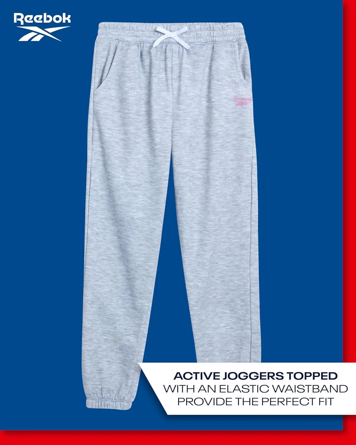 Reebok Girls' Sweatpants - 2 Pack Active Pull On Fleece Joggers and Wide Leg Jogger Pants with Pockets (Sizes: 4-16)