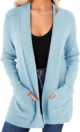 Saodimallsu Women's Open Front Cardigan Sweater Chunky Soft Knit Casual Long Sleeve Sweaters Solid Loose with Pocket