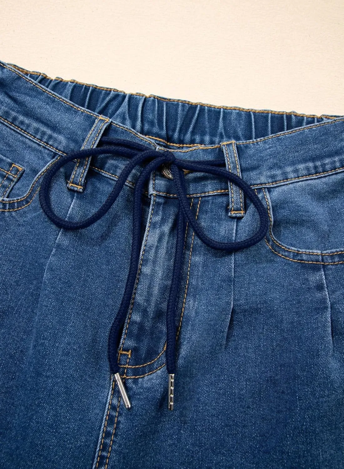 Sidefeel Women's Wide Leg Jeans High Waisted Stretchy Straight Baggy Drawstring Denim Pants