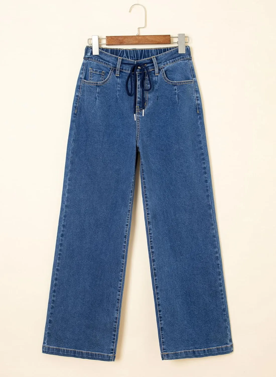 Sidefeel Women's Wide Leg Jeans High Waisted Stretchy Straight Baggy Drawstring Denim Pants