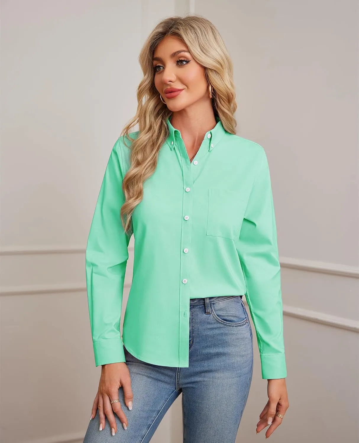siliteelon Button Down Shirts Women Oxford Shirt Long Sleeve Stretch Dress Shirts Wrinkle Free Business Work Office Blouse
