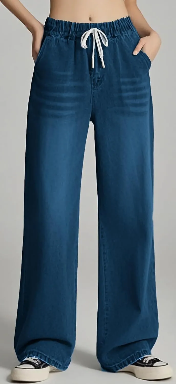 Straight Leg Jeans for Women,High Waisted Wide Leg Loose Microelastic Wide Leg Denim Pants