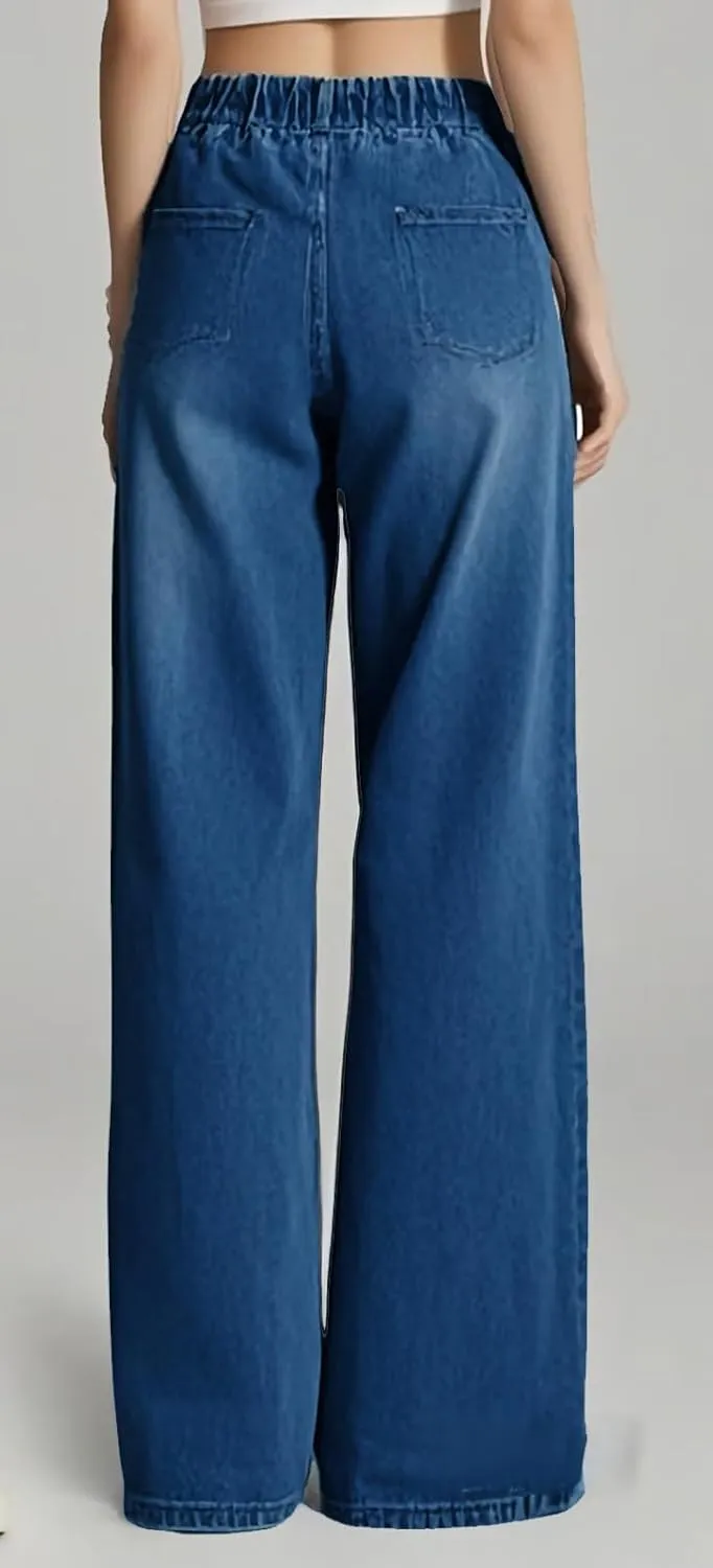 Straight Leg Jeans for Women,High Waisted Wide Leg Loose Microelastic Wide Leg Denim Pants
